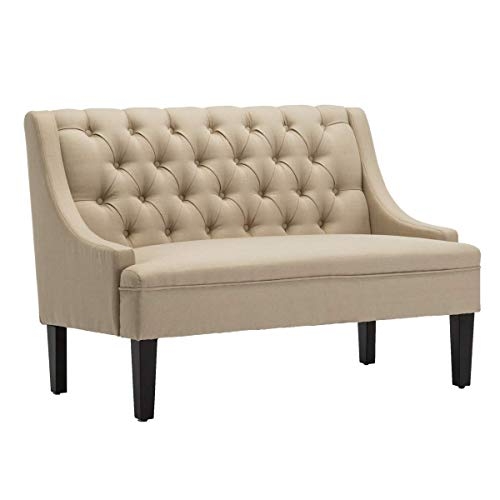 Elegant Beige High-Back Upholstered Dining Bench
