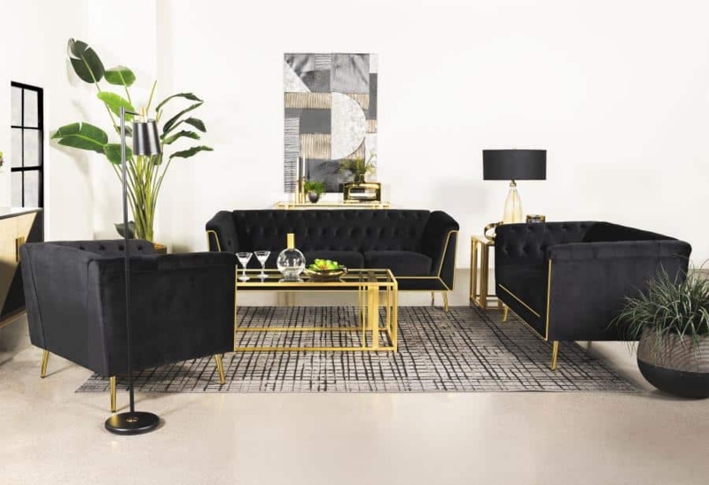 Elegant Black and Gold Ascot Sofa Living Room