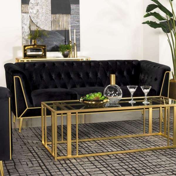 Elegant Black and Gold Ascot Sofa Set Design