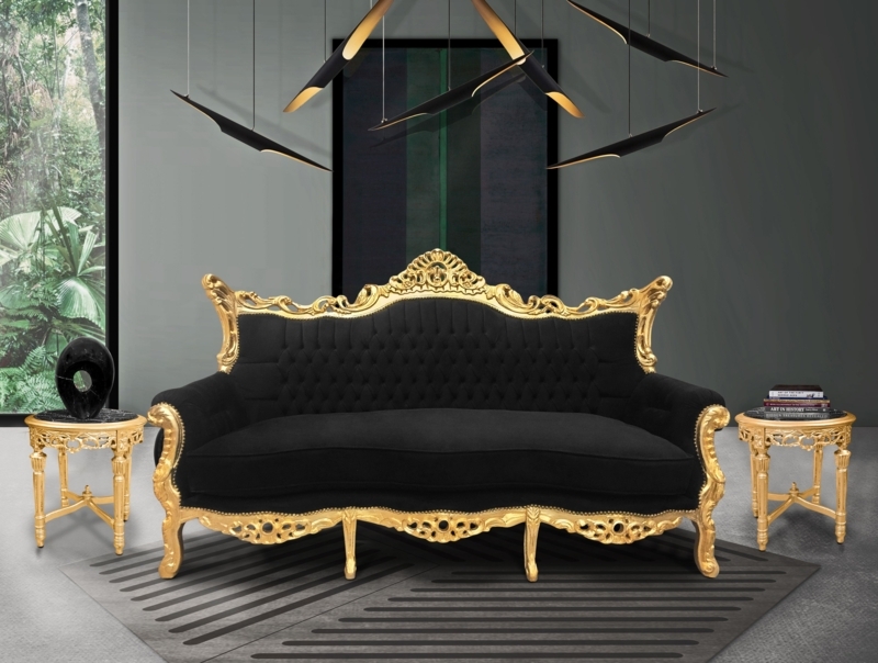 Elegant Black and Gold Baroque Sofa Design