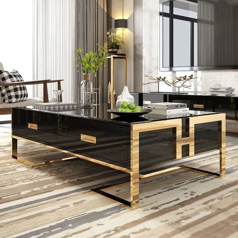 Elegant Black and Gold Chinoiserie Coffee Table
