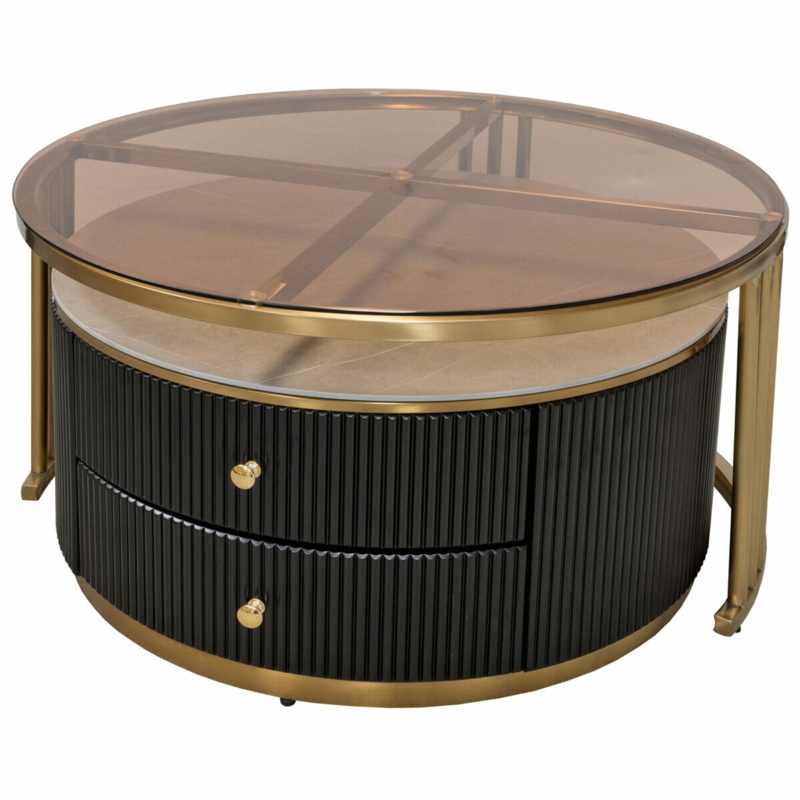 Elegant Black and Gold Round Glass Coffee Table