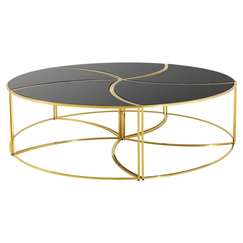 Elegant Black and Gold Round Small Coffee Table