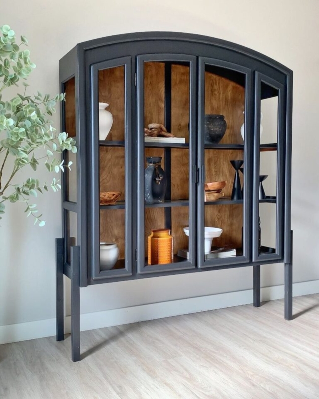 Elegant Black Arched Glass Display Cabinet