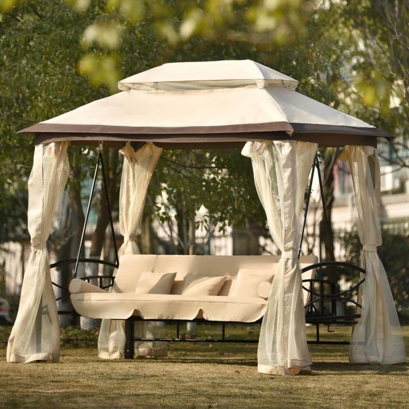 Elegant Black Metal Patio Swing Gazebo with Canopy