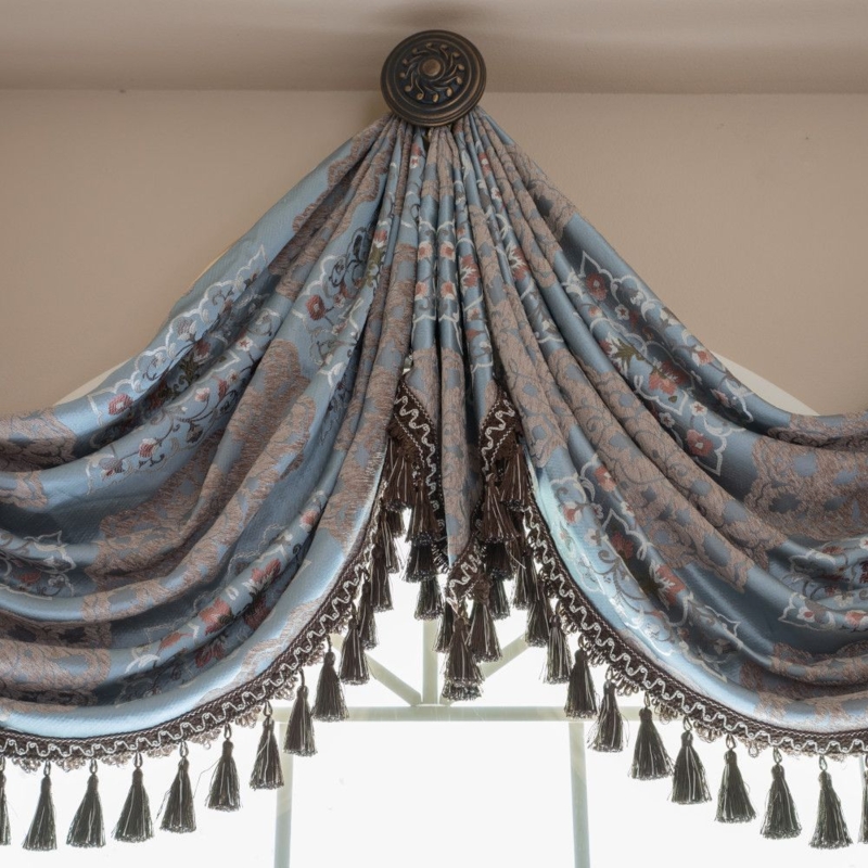 Elegant Blue and Brown Swag Valance Curtains