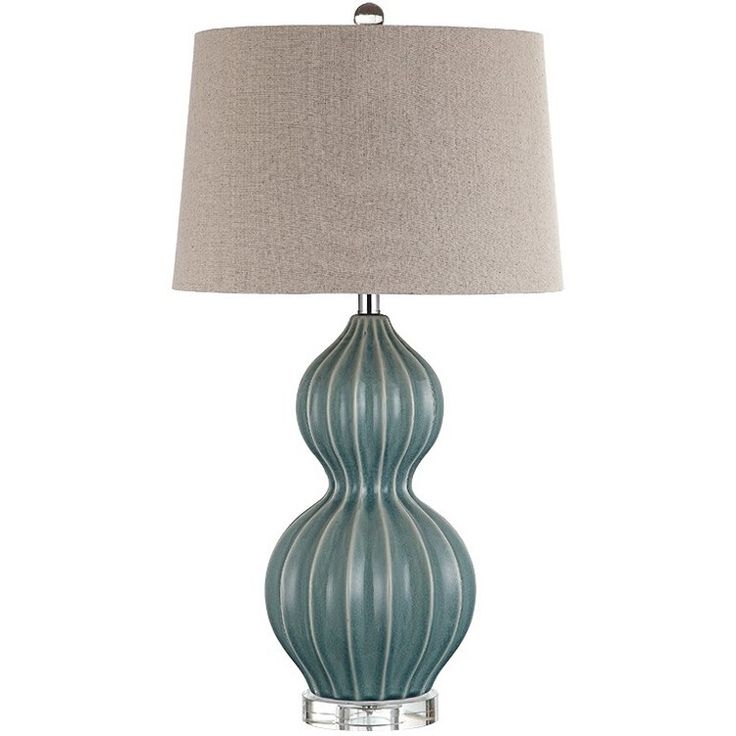 Elegant Blue Ceramic Table Lamp with Linen Shade