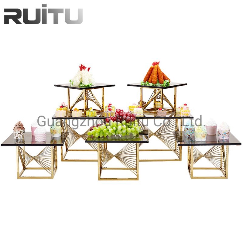 Elegant Brass and Glass Buffet Display Tables