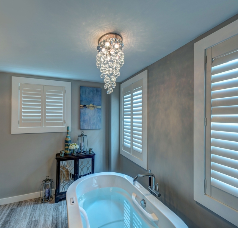 Elegant Bubble Chandelier Over Freestanding Bathtub