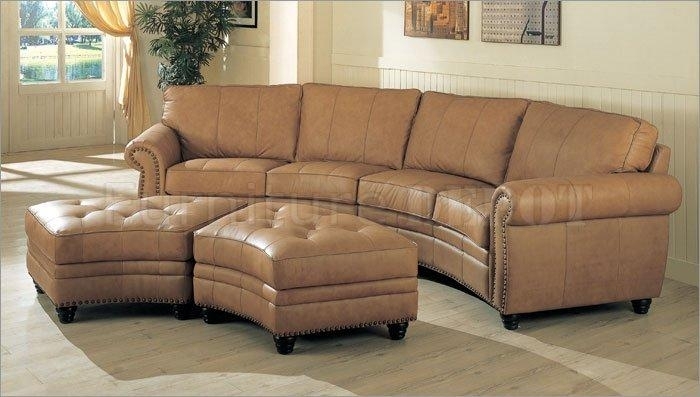 Elegant Camel Colored Leather Curved Sectional Sofa
