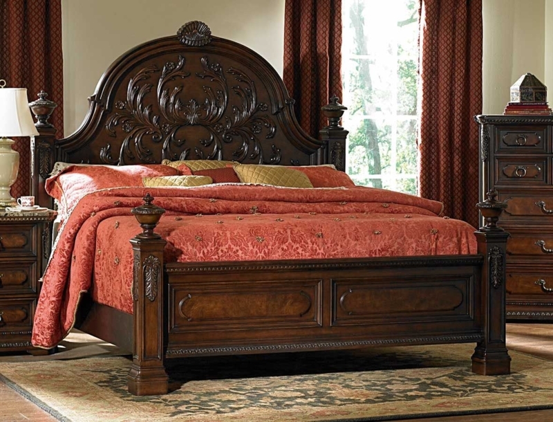 Elegant Carved Spanish Style Wooden Bed