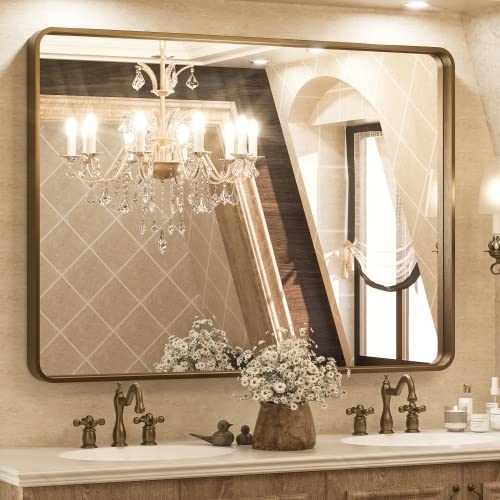 Elegant Champagne Bronze Vanity Mirror in Bathroom
