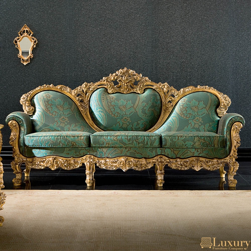 Elegant Classic Gold and Green Vintage Sofa
