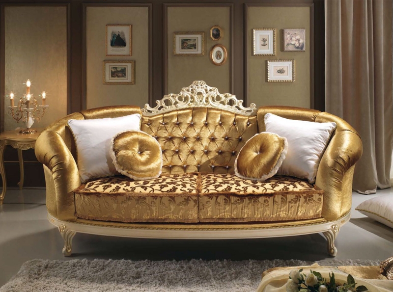 Elegant Classic Italian Gold Velvet Sofa