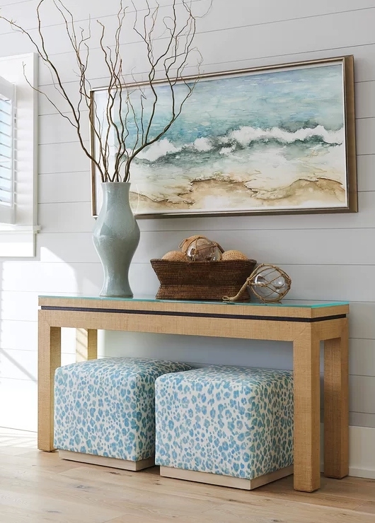 Elegant Coastal Console Table with Ocean-Inspired Decor