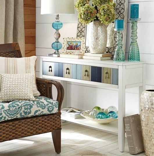 Elegant Coastal Console Tables with Blue Accents