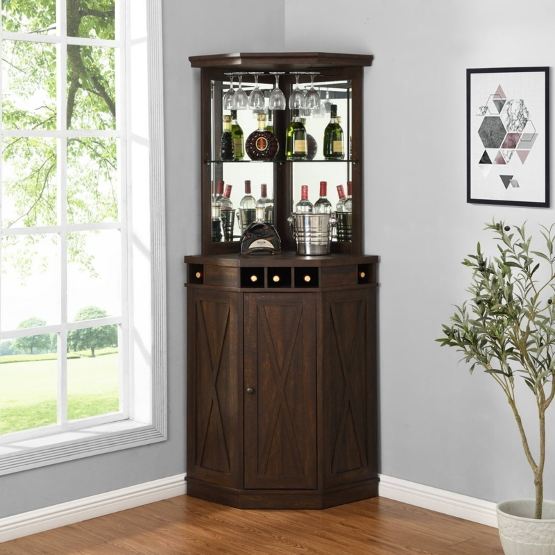 Elegant Corner Bar Unit with Wine Rack and Glass Storage