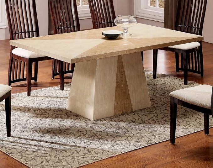 Elegant Cream Marble Quartz Dining Table Design