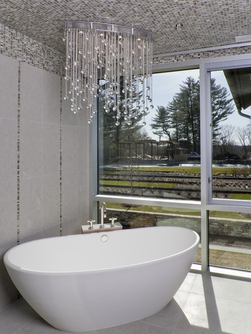 Elegant Crystal Chandelier Over Freestanding Bathtub