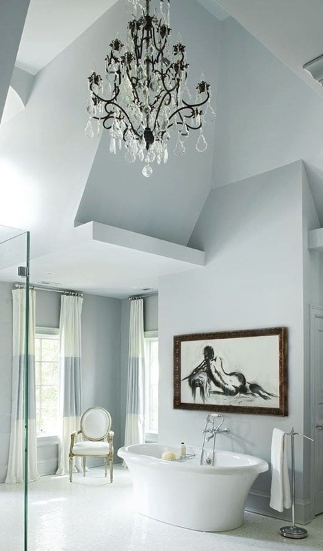 Elegant Crystal Chandelier Over Freestanding Bathtub