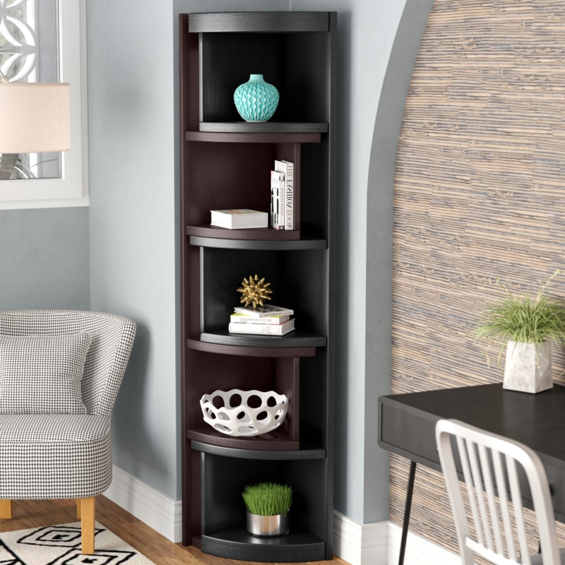 Elegant Dark Wood Corner Unit Bookcase Design