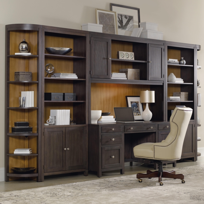 Elegant Dark Wood Home Office Wall Unit