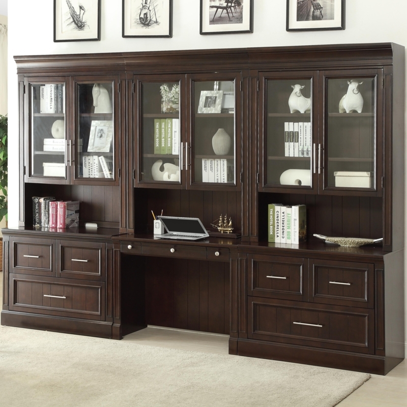 Elegant Dark Wood Wall Unit with Built-in Desk