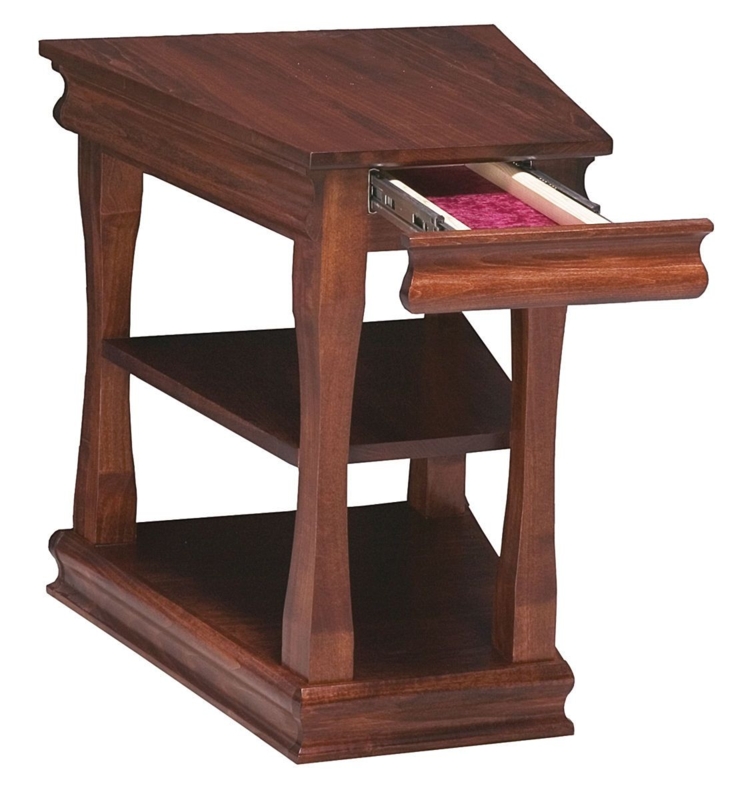 Elegant Dark Wood Wedge End Table with Drawer