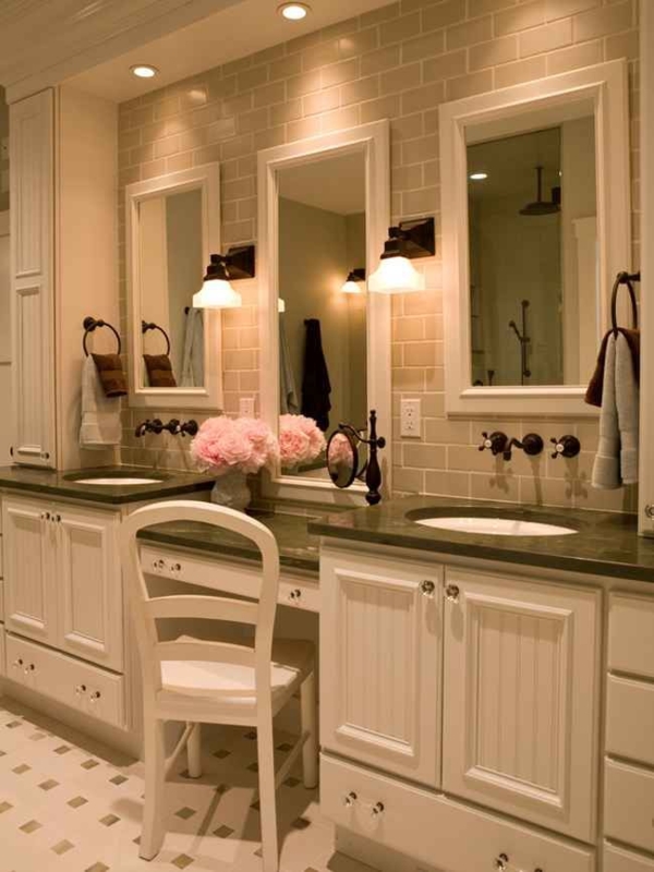 Elegant Double Bathroom Vanity with Makeup Station