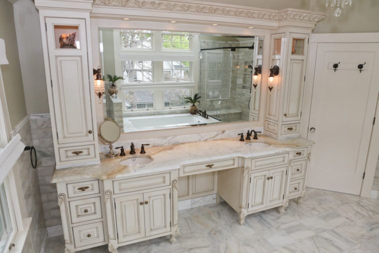 Elegant Double Bathroom Vanity with Makeup Station