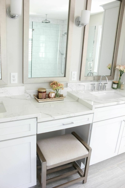 Elegant Double Bathroom Vanity with Makeup Station