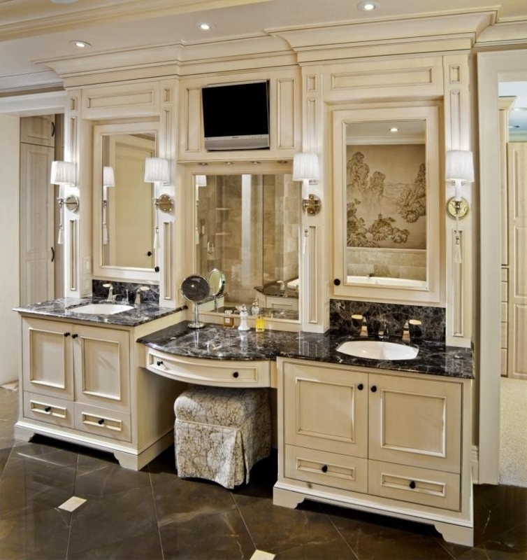 Elegant Double Sink Vanities with Makeup Station
