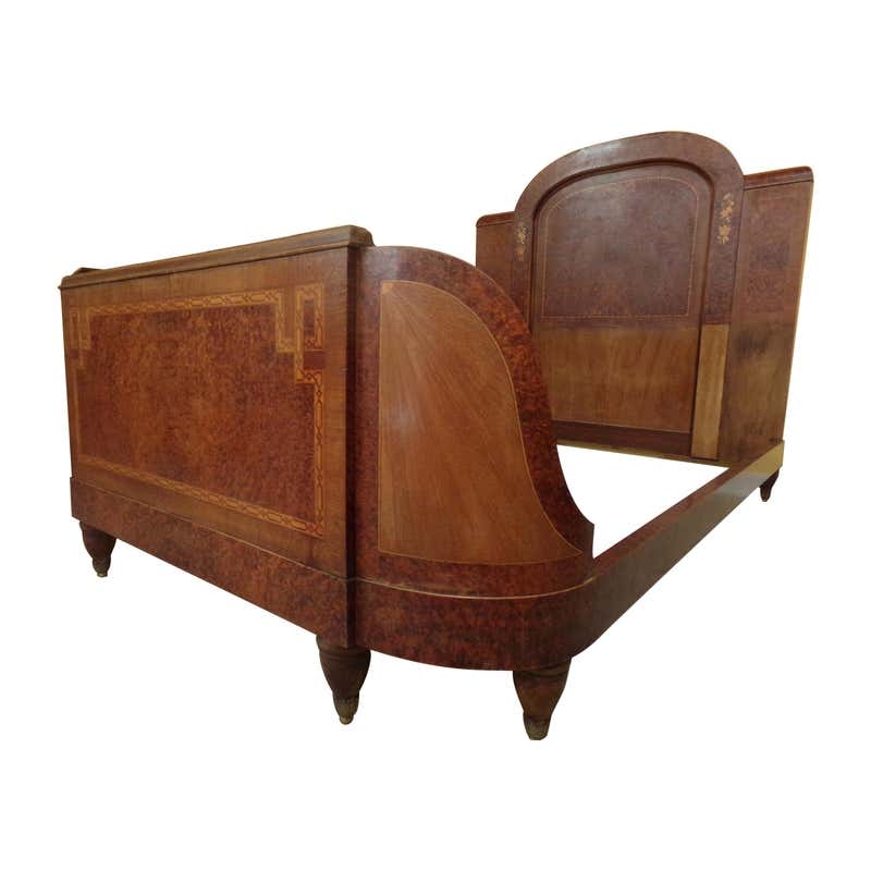 Elegant French Art Deco Wooden Bed Frame