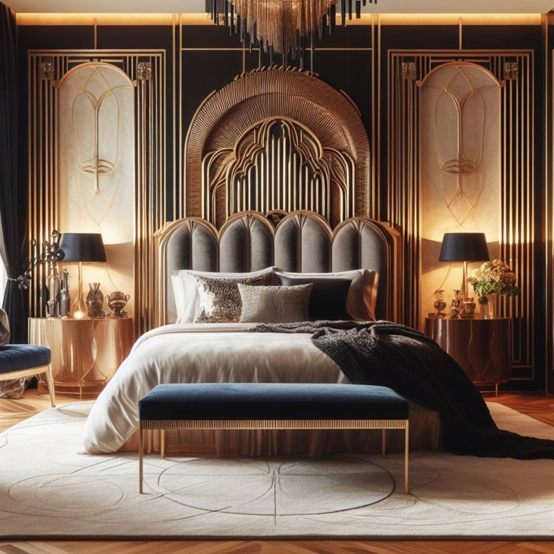 Elegant Gold and Black Art Deco Bedroom Design