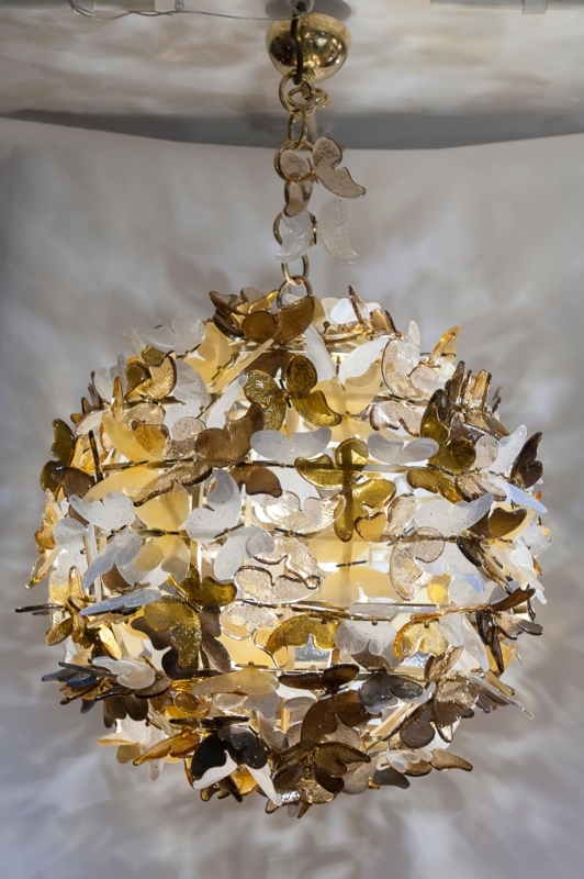 Elegant Gold and White Butterfly Chandelier