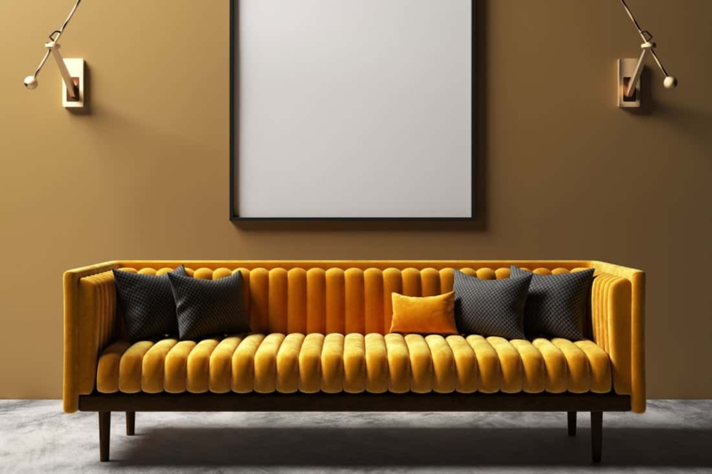 Elegant Gold Couch With Modern Dark Accents