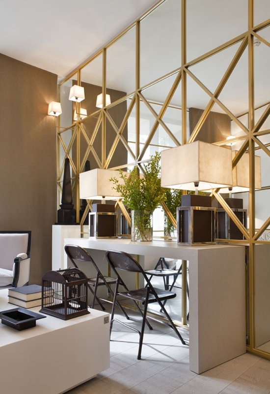 Elegant Gold-Framed Geometric Mirror Wall Design