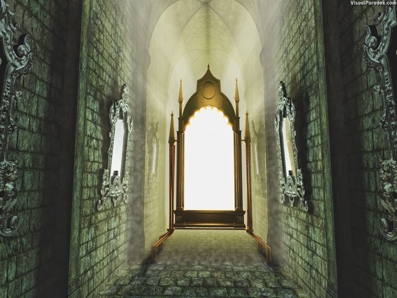 Elegant Gothic Hallway with Mirrored Walls