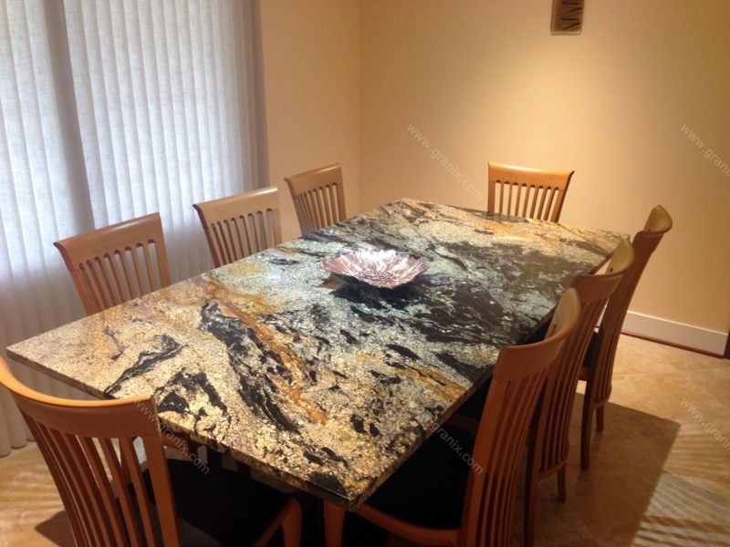Elegant Granite Dining Table with Wooden Chairs