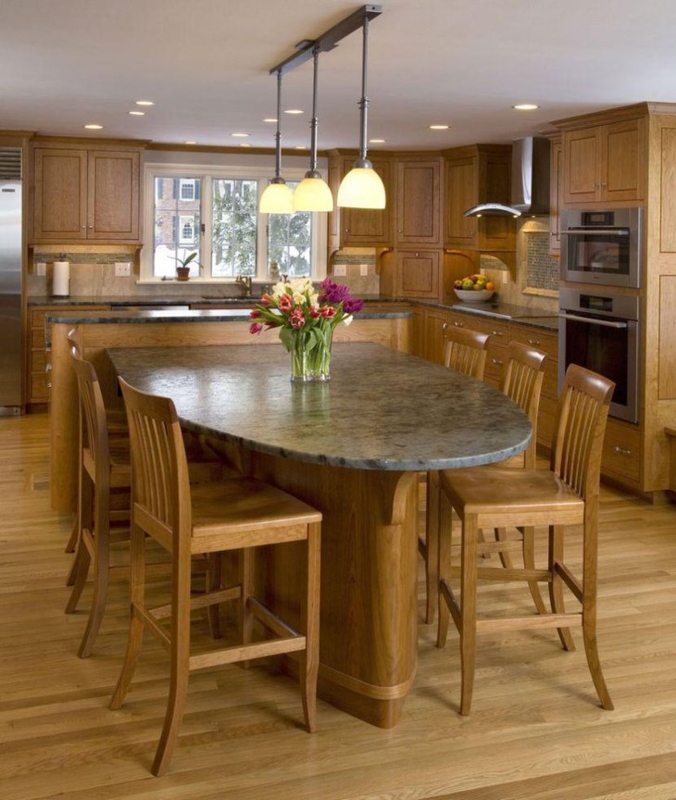 Elegant Granite Kitchen Island with Wooden Seating