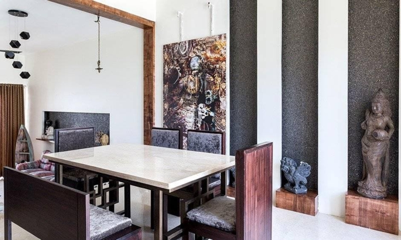 Elegant Granite Top Dining Table with Modern Seating