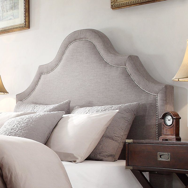Elegant Gray Upholstered Headboard with Nailhead Trim
