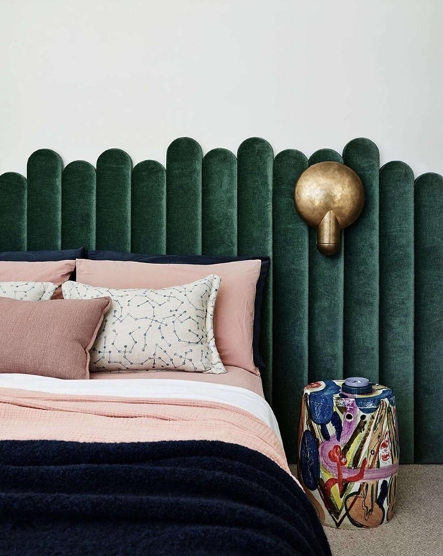 Elegant Green Scalloped Velvet Headboard Bedroom