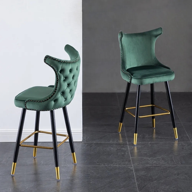 Elegant Green Velvet Counter Height Bar Stools