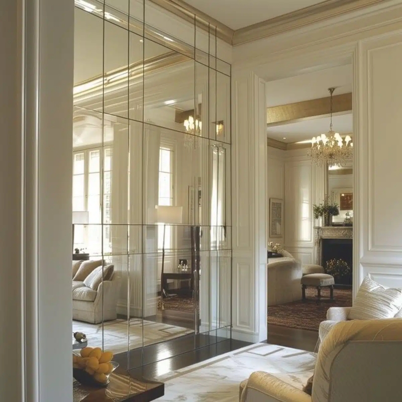 Elegant Grid Mirror Wall Design for Spacious Interiors