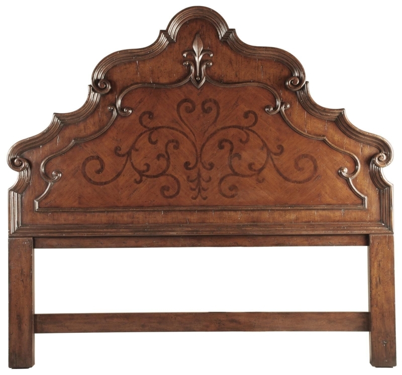 Elegant Hand-Carved Wooden Marquetry Headboard
