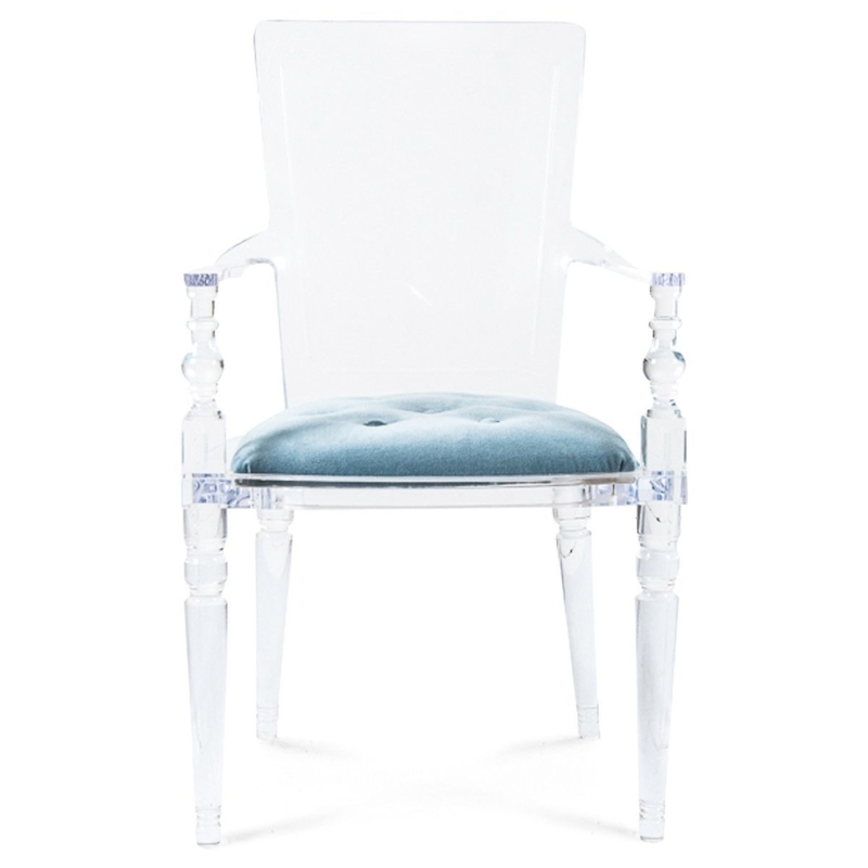 Elegant Juliette Lucite Chair with Blue Cushion