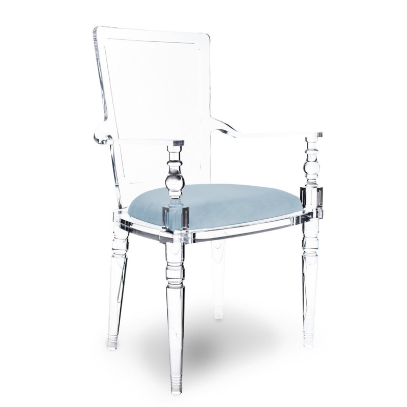 Elegant Juliette Lucite Chair with Blue Cushion