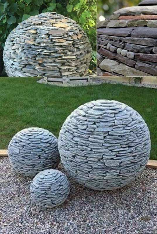 Elegant Layered Stone Garden Spheres for Outdoor Spaces