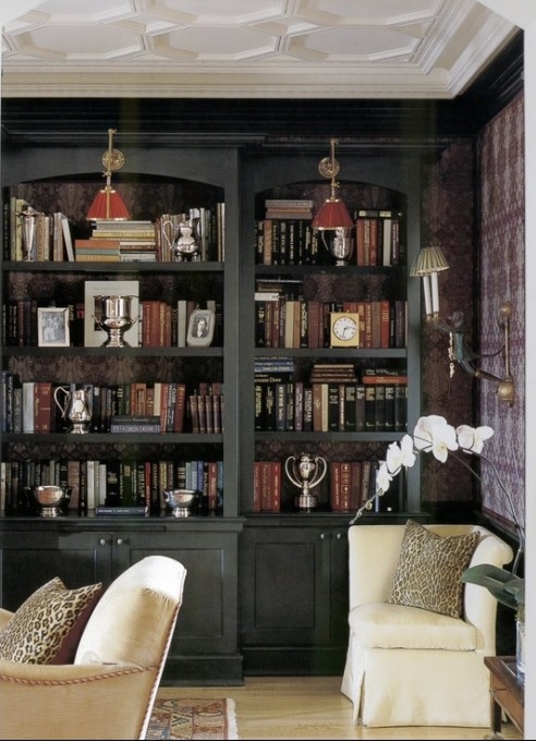 Elegant Library with Classic Wall-Mounted Lighting